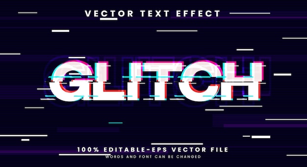 Vector glitch editable text effect template with hack and distortion text style