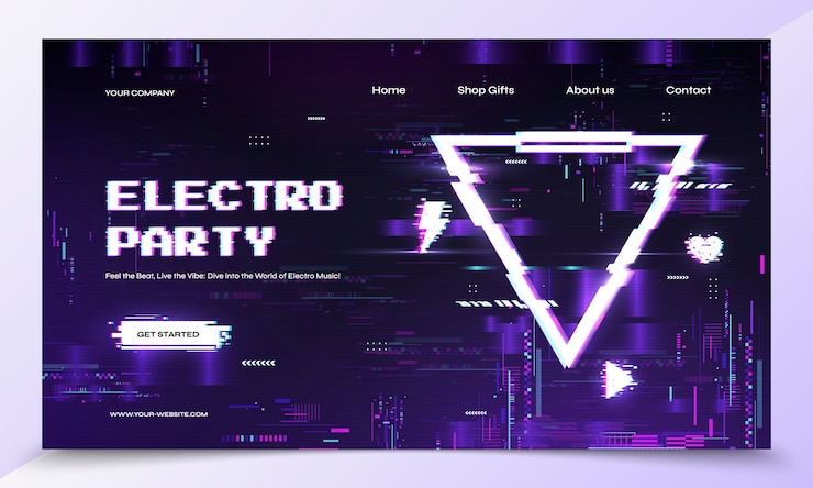 Vector glitch effect landing page in realistic style