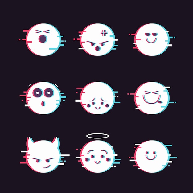 Vector glitch emojis collections