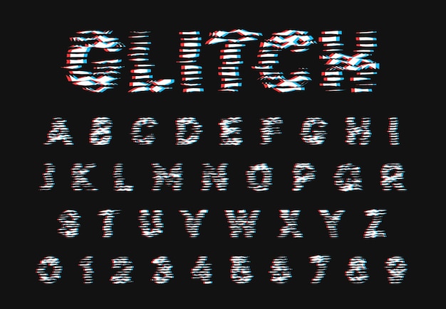 Vector glitch font. digital alphabet letter. trendy style lettering type. vector illustration