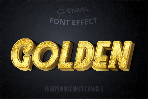 Vector glitch golden text effect, shiny gold alphabet style