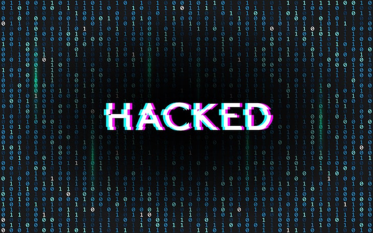 Vector glitch hacked on matrix background. binary code with stereo effect text. digital data error. hacker attack template. technology backdrop with distortions.  illustration.