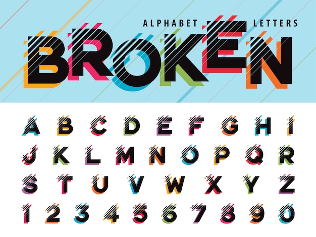 Glitch modern alphabet letters and numbers