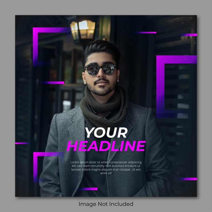 Vector glitch modern dynamic instagram post feed template