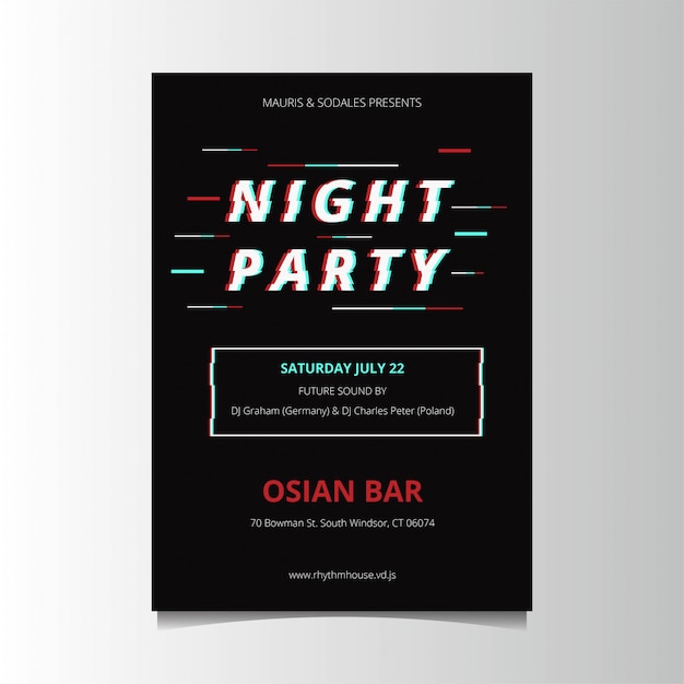 Vector glitch party poster template