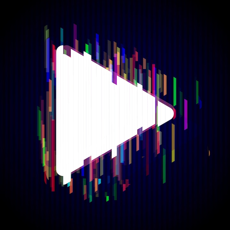 Vector glitch play symbol design distorted glitch style modern background glow design for graphic design  banner poster flyer brochure card vector illustration