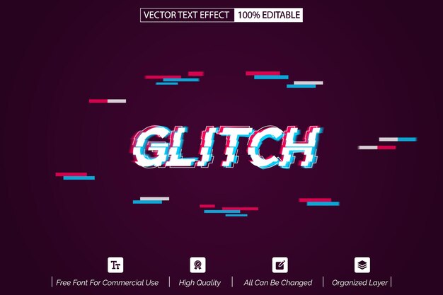 Vettore effetto testo modificabile moderno in stile glitch