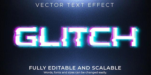 Vector glitch text effect, editable signal and error text style