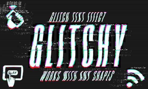 Vector glitch text effect generator graphic styles mockup
