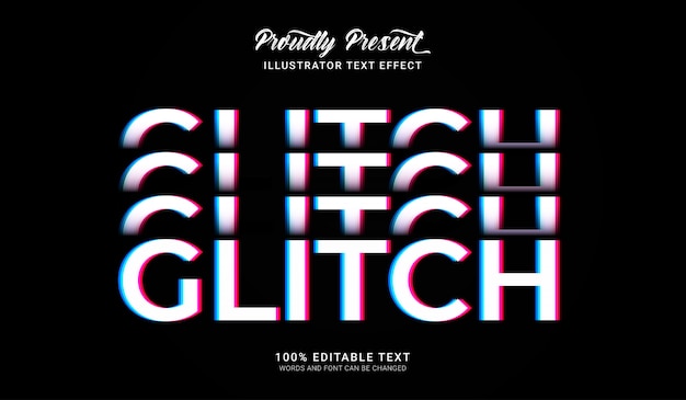 Vector glitch text style effect. editable text effect