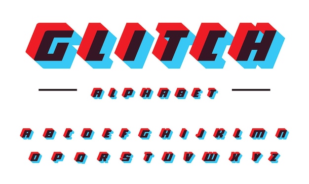 Glitch vector Latijnse alfabet snelheid verplaatsen vet cursief lettertype applique letters kleur offset effect