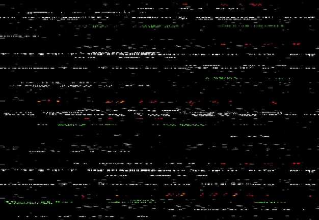 글리치 VHS 화면, 임의의 라인 및 노이즈가 있는 비디오 글리치 효과. 추상 벡터 왜곡, 손상된 카메라 필름 또는 디지털 비디오 시스템 검정색 배경, 수평 왜곡 줄무늬, 신호 없음