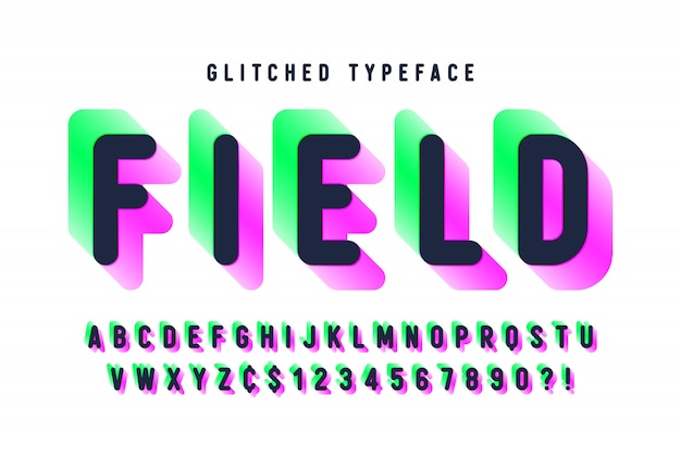 Glitched display font, alphabet, typeface, letters