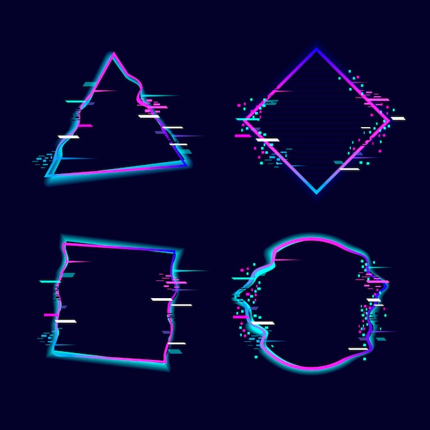 Vector glitched geometric shapes collection