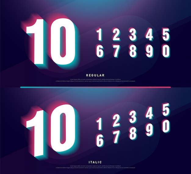 Glitched numbers alphabet font design. number headline