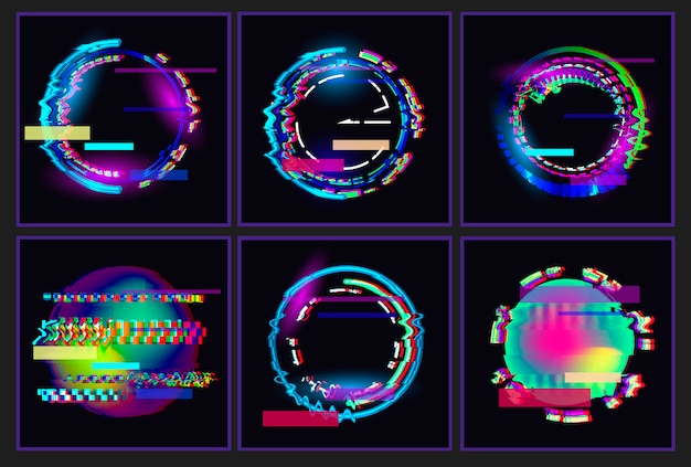 Glitched oval's frame design-set.