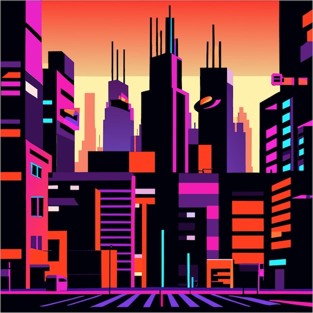 Glitchy Urban Nights Cyberpunk Pixel Art Cityscape