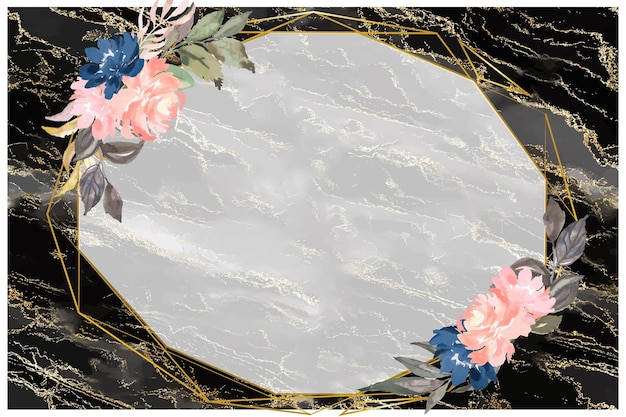 Vector glitter on black marble with floral background