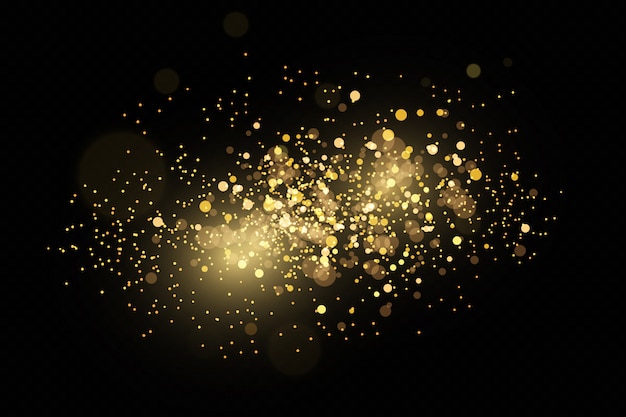 Effetto glitter delle particelle. l'oro è scintillante. polvere di stelle particelle scintillanti su uno sfondo trasparente.