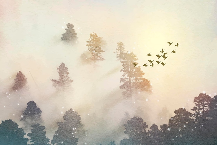 Vector glitter forest background nature watercolor design vector