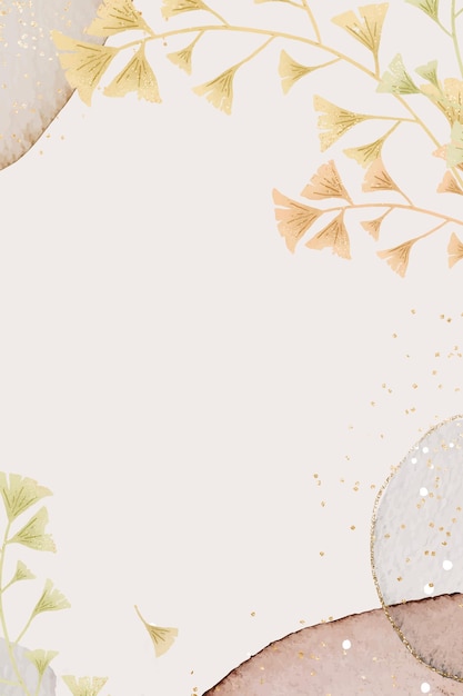 Glitter ginkgo laat vector frame op beige achtergrond