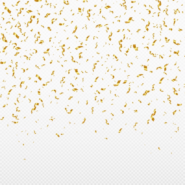 Glitter gold confetti falling on transparent background