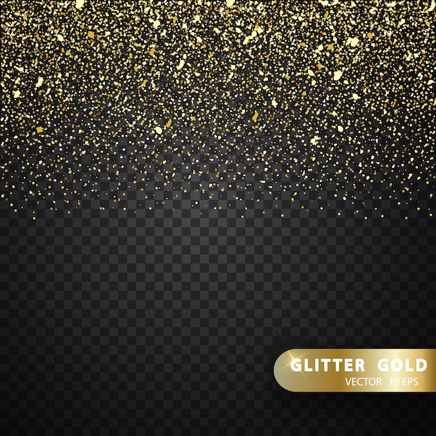 Particelle d'oro glitterate effetto lucido su sfondo trasparente