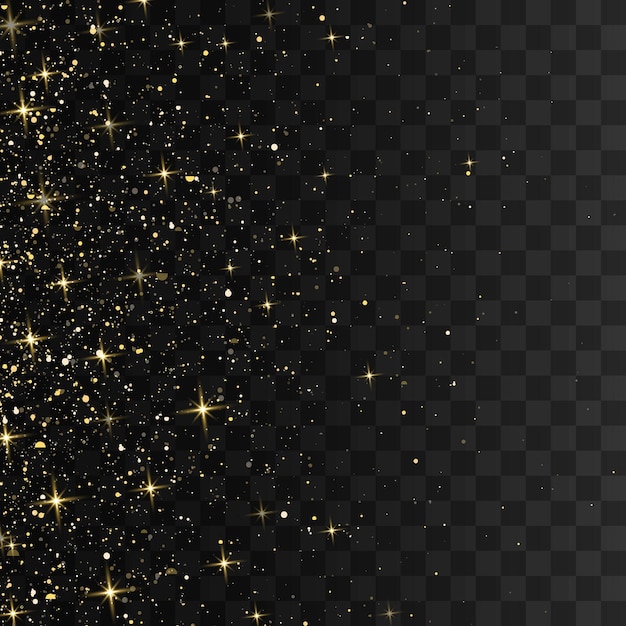 Vector glitter gold particles shine effect on png background, golden explosion of confetti