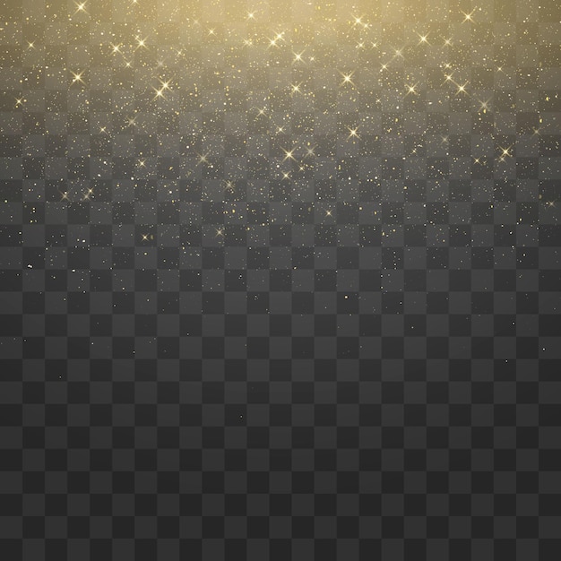 Glitter gold particles shine effect, stardust amber particles, vector on png