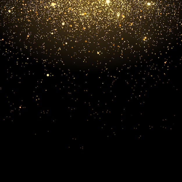 Vettore scintille di particelle d'oro glitterate. polvere magica scintillante dorata. effetto luce su uno sfondo nero trasparente. scintille e stelle brillano di luce speciale.