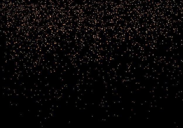 Glitter gold particles sparkles. Golden sparkling magical dust. Light effect on a black  transparent background. Sparks and stars shine with special light.