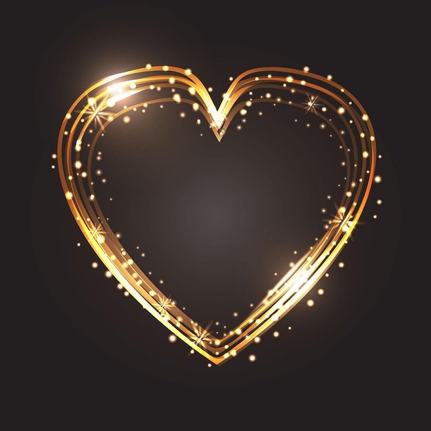 Vector glitter gouden hartframe met ruimte voor tekst hart met gouden licht