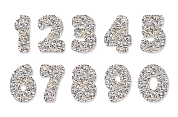 Vector glitter silver numbers.