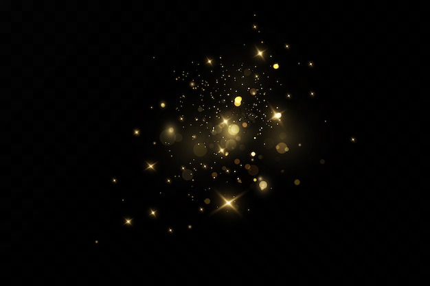 Glittereffect van deeltjes. Goud is sprankelend. Sterrenstof sprankelende deeltjes op een transparante achtergrond. illustratie. magisch. kerst. kosmisch stof.