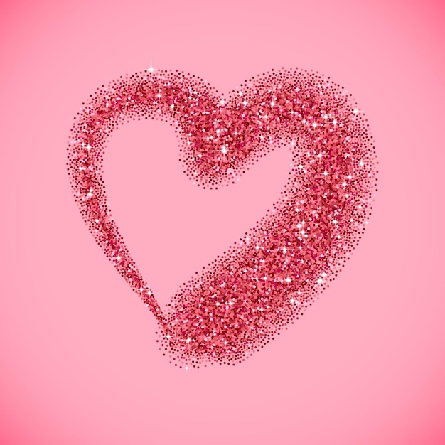 Vector glitterhart met glitters voor valentijnsdag