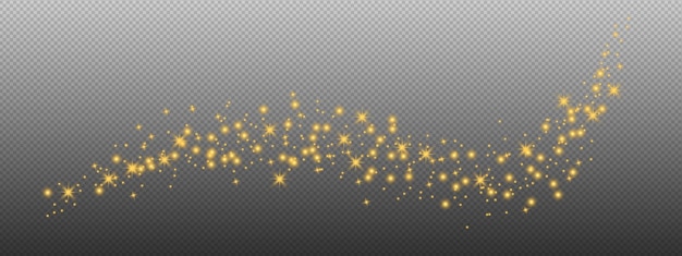 Glittering vector dust on a transparent background Golden sparkling lights Christmas Holiday glow particle Magic star effect Shine background Festive party design Vector illustration EPS 10