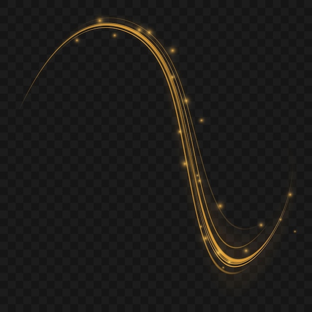 Vettore traccia ondulata scintillante effetto linee a spirale lucide e dorate luce curva gialla