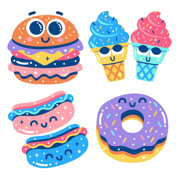 Vector glitzy american food sticker set