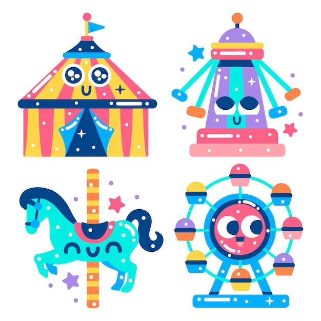 Vector glitzy amusement park stickers collection