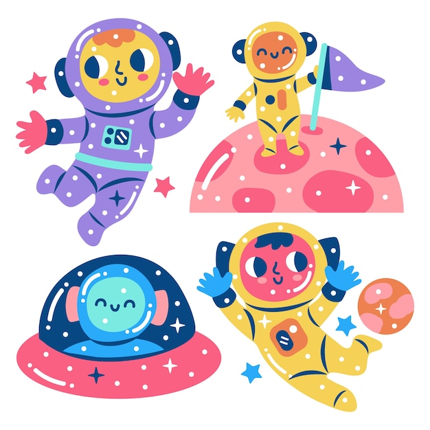 Vector glitzy astronaut stickers collection