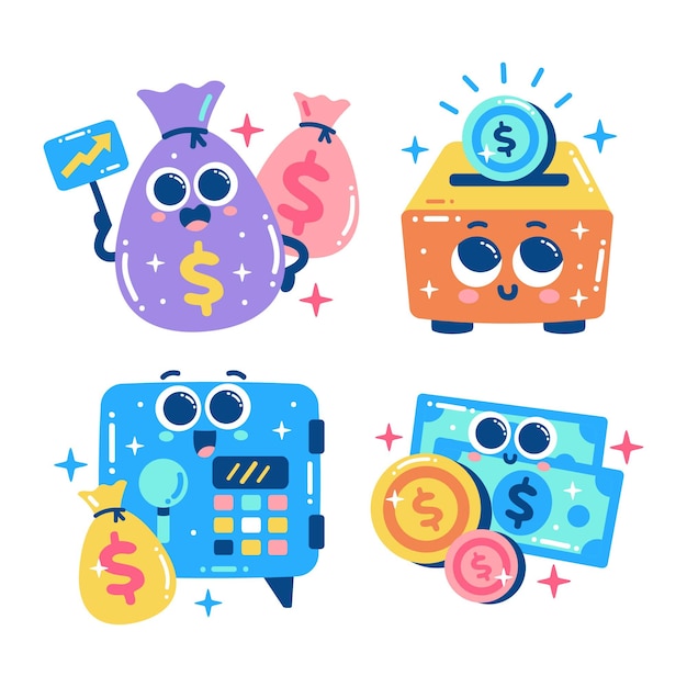 Vector glitzy finance stickers collection