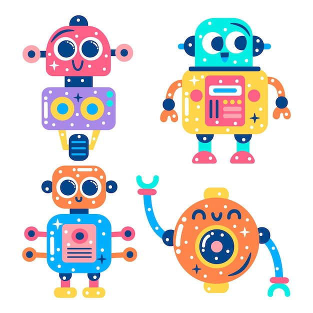 Vector glitzy robot stickers collection