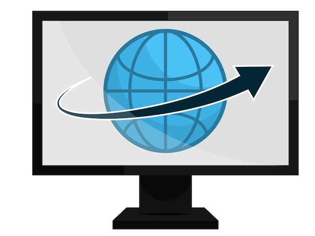 Glob on screen, illustratie van een laptop met symbolen en glob