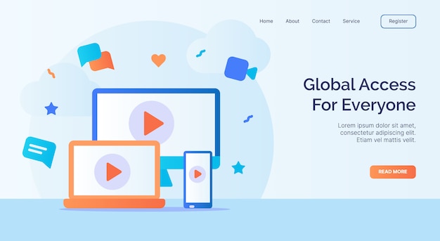 Vector global access for everyone for campaign web website home homepage landing page template with filled color modern flat style design.