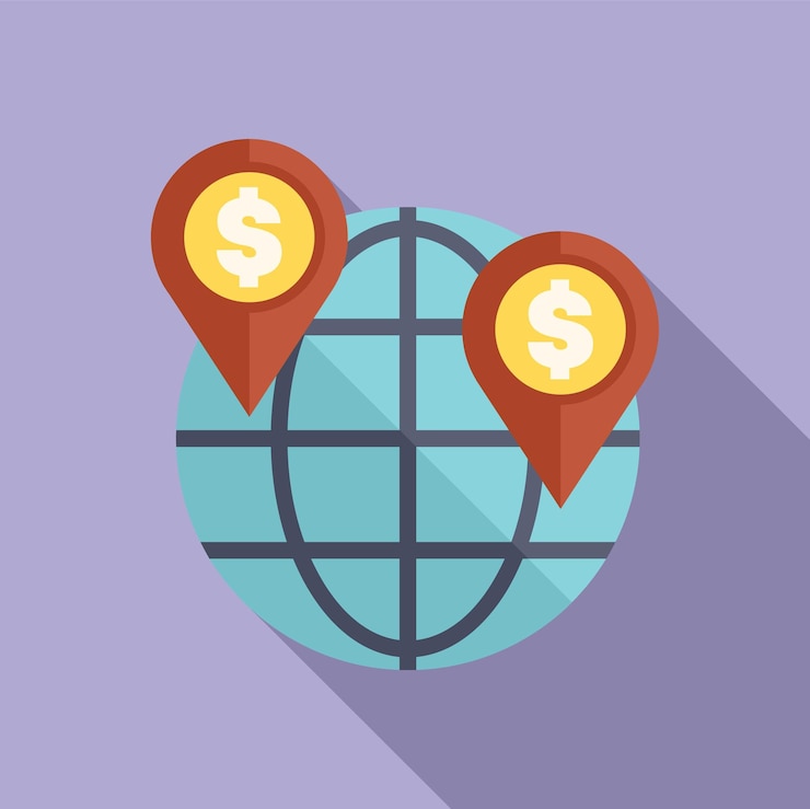 Vector global business location targeting worldwide money transfer