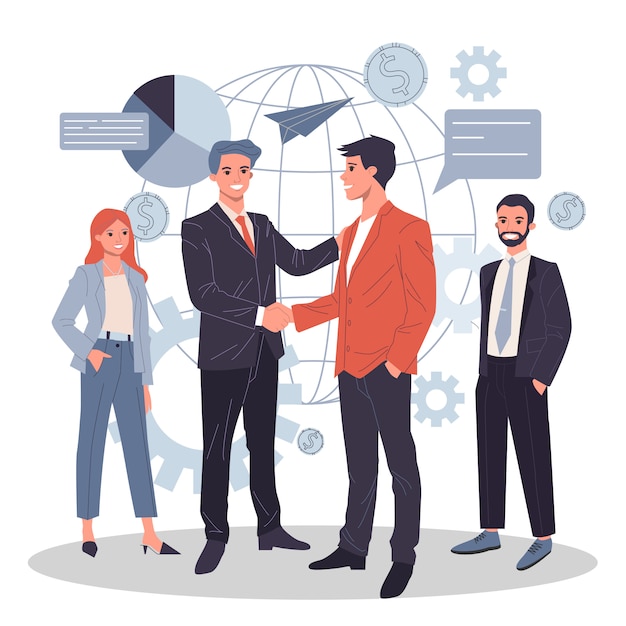 Global business partnership flat  illustration