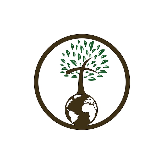 Global church vector logo design template Globe with cross tree vector icon