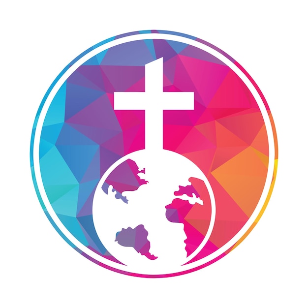 Vector global church vector logo design template globe with cross vector icon