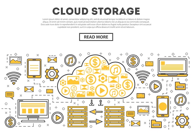 Global cloud storage linear style infographics