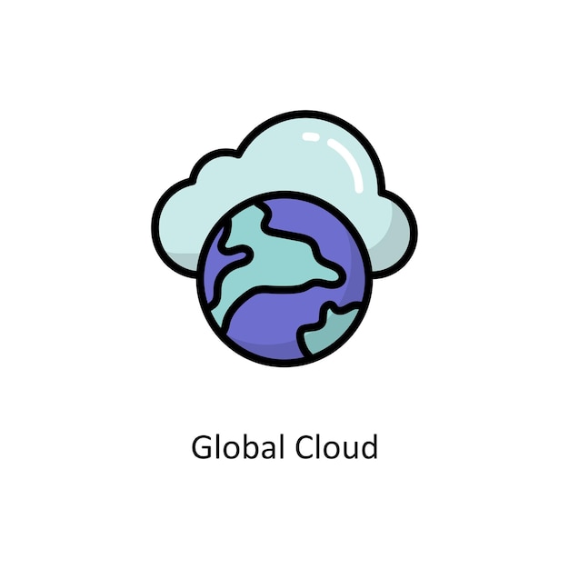 Global cloud vector filled outline icon design illustrazione